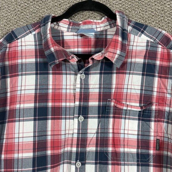 Columbia Shirt Mens Size XXL Red Gray Plaid Short Sleeves Regular Fit Button Up - Picture 2 of 10